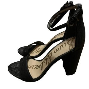 Sam Edelman Yaro black glitter leather stacked heel shoes